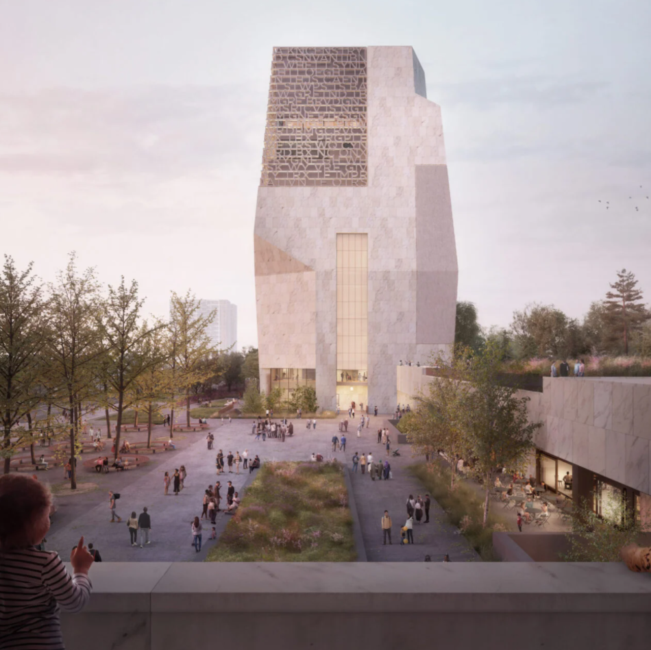 Obama Presidential Center, exterior rendering, view from the roof of the forum.